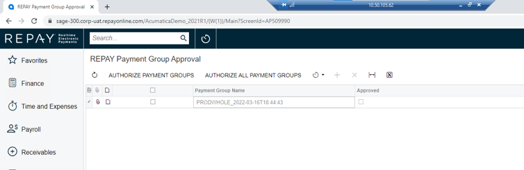 Acumatica Payables Group Approval Screenshot from REPAY integration